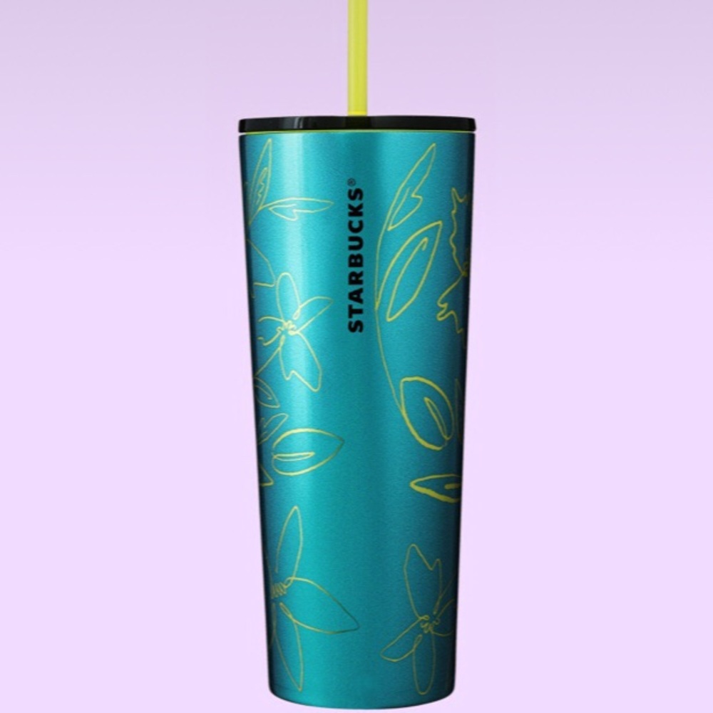 🆕 Starbucks Green Floral Stainless Steel Cold Cup